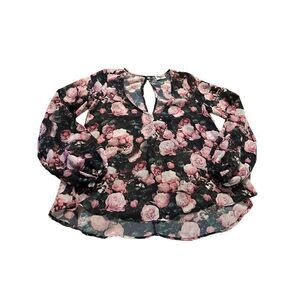 Show Me Your Mumu Women's Black Pink Floral Long Sleeve Shirt Semi Sheer Size S